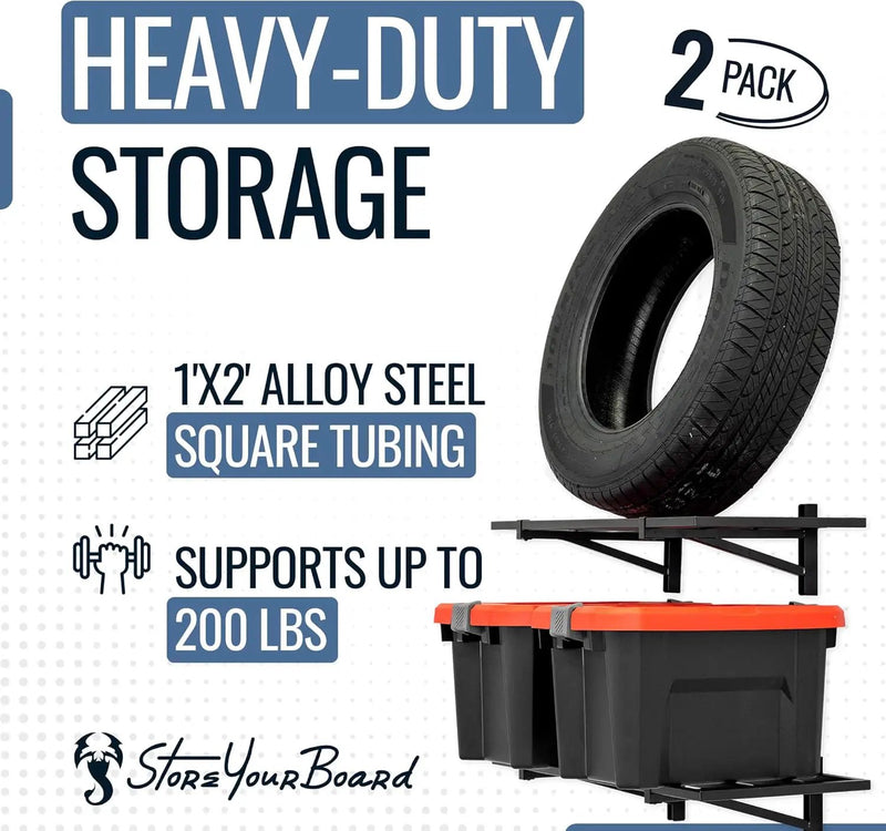 StoreYourBoard 2-Pack Heavy Duty Wall Shelves – Wall-Mounted Garage Storage Shelving and Organization for Sheds, Closets, or Utility Rooms – Holds 200 lbs, 1ft x 2ft, Black by GreenHaven Gardens