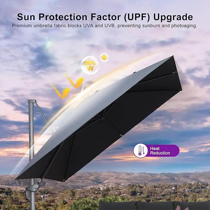 PURPLE LEAF 10 FT Cantilever Patio Umbrella Outdoor Aluminum Offset Square Umbrella with 3 Years Fade Resistance Recycled Fabric and 360-degree Rotation for Deck Pool Garden, Graphite Grey by GreenHaven Gardens