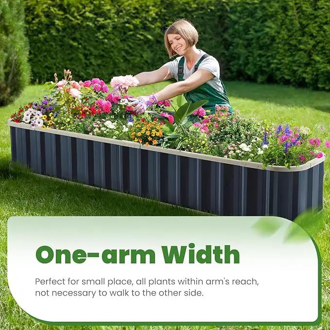 KING BIRD Raised Garden Bed Quick-Install Galvanized Planter Garden Box Outdoor for Gardening, Vegetables, Flowers 7.2x1.7x1 Ft, Dark Grey by GreenHaven Gardens