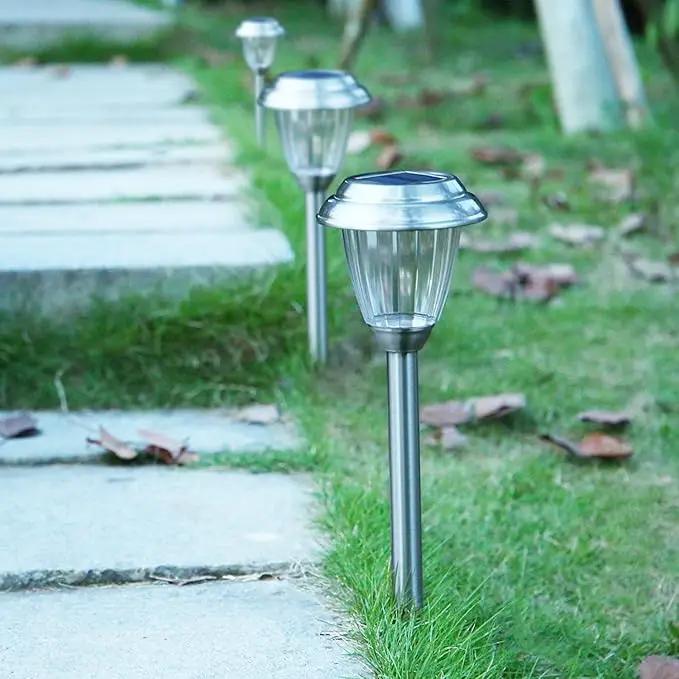 Solar LED Outdoor Lights 8-Pack Stainless Steel Pathway Landscape Lights for Outdoor Path Patio Yard Deck Driveway and Garden, (Silver) by GreenHaven Gardens