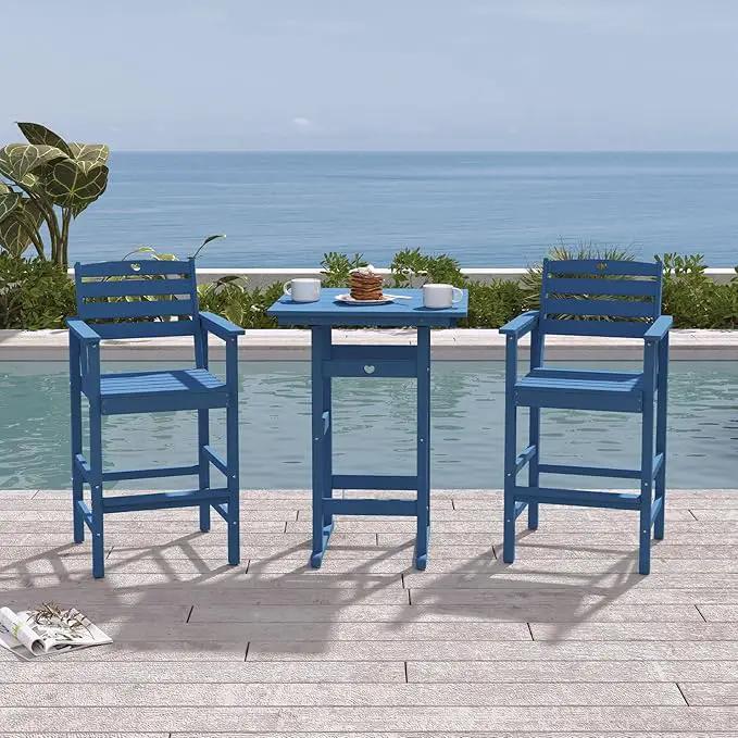 Tall Adirondack Chairs Set of 4, HDPE Wood Balcony Adirondack Chairs Set with Heart Cutout Design, Weather-Resistant Bar Height Furniture for Deck, Porch, Pool (Navy Blue) by GreenHaven Gardens