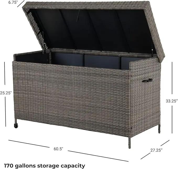 Grand patio 170 Gallon Deck Storage Box Deck Box Outdoor Storage Box Indoor Wicker Storage Bin Patio Storage Box for Patio Furniture Cushions Garden Tools Pool Accessories, Light Brown by GreenHaven Gardens