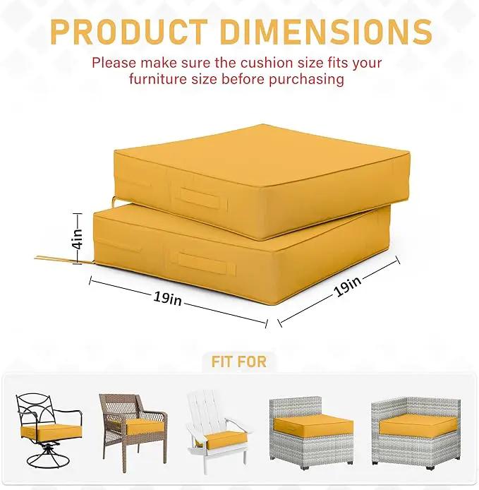 Patio Chair Cushions 19 X 19 X 4 Inch Waterproof Outdoor Seat Cushions for Patio Furniture, Outdoor Sofa Couch Pads with Ties & Handle, Set of 2, Yellow by GreenHaven Gardens