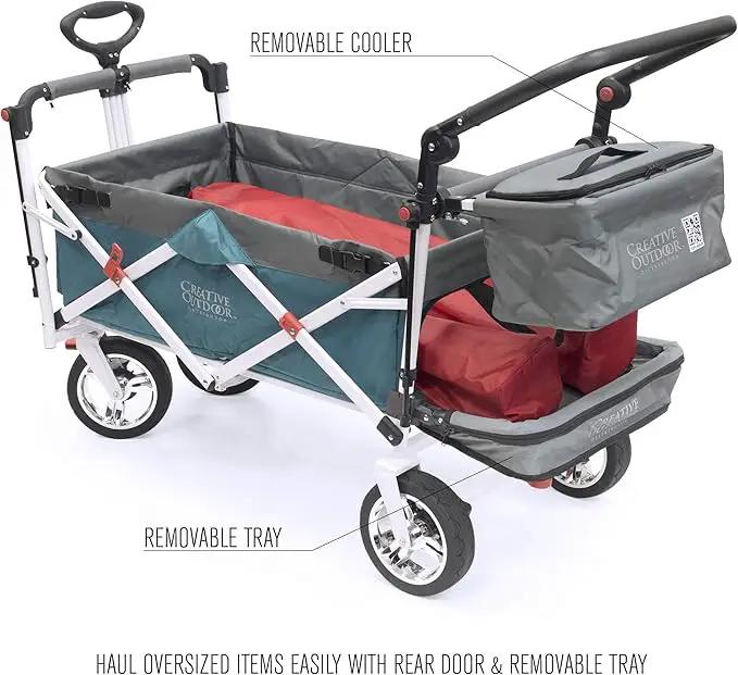 Creative Outdoor Wagon for Kids Push Pull Collapsible Stroller Folding Cart | Silver Series | Beach Park Garden & Tailgate | Teal by GreenHaven Gardens