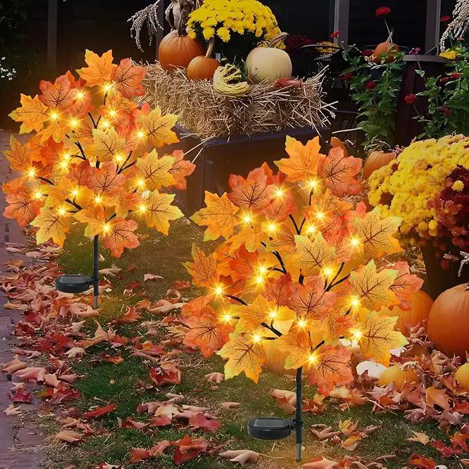 TORONTOKYO 4 Pack Fall Solar Outdoor Lights, Fall Decor 80 LED Maple Leaves Solar Stake Light with 8 Modes, Waterproof Fall Garden Lights Thanksgiving Decorations for Autumn Yard Pathway Outside by GreenHaven Gardens