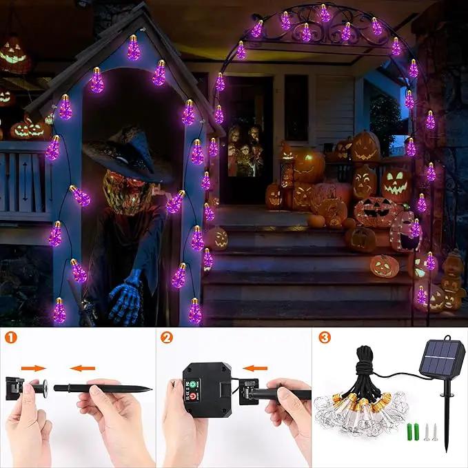 Orange & Purple Solar Halloween Lights Outdoor, 20Ft Black Hemp Rope Halloween String Lights, Waterproof Orange Purple Lights with 8 Modes 16 Shatterproof Bulbs for Patio, Yard, Party, Halloween Decor by GreenHaven Gardens