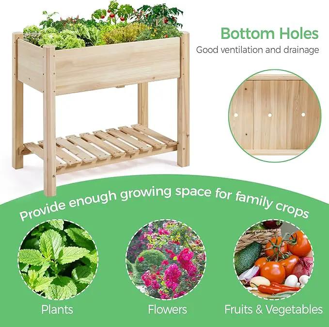 Yaheetech 34x18x30in Raised Garden Bed, Planter Box with Legs & Storage Shelf, Wooden Elevated Vegetable Growing Bed for Backyard, Patio, Balcony by GreenHaven Gardens