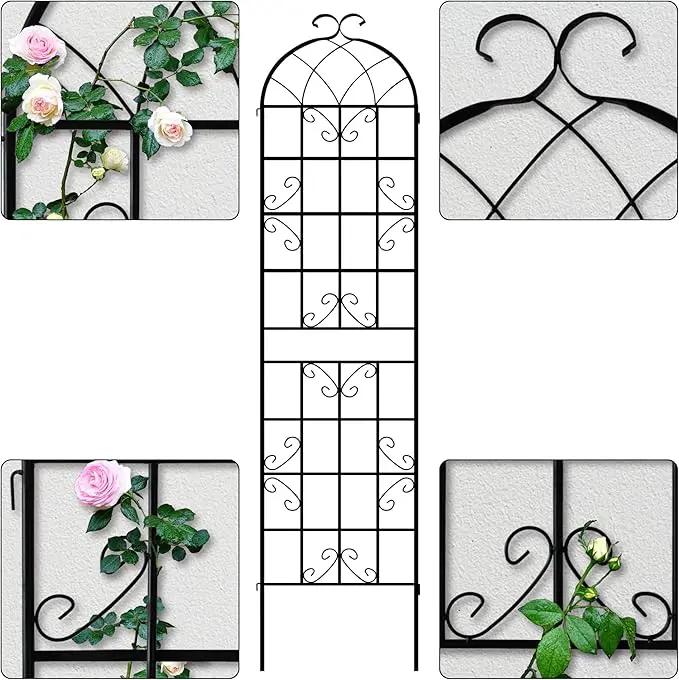 LZRS 2 Pack 87x20in Rustic Iron Arch Decoration Garden Trellis with Black Metal Coating – Perfect for Supporting Climbing Plants Outdoor, Roses, Vines, Flowers, and Vegetables. by GreenHaven Gardens