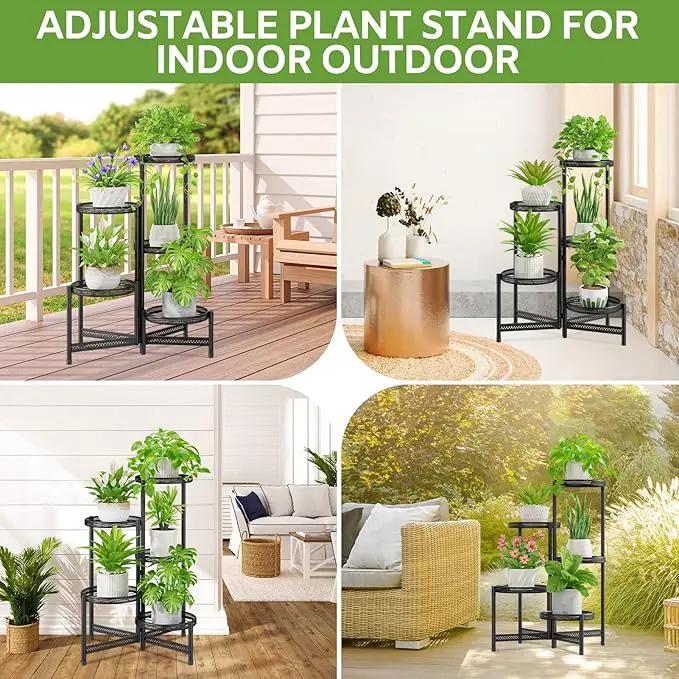 iDavosic.ly 5 Tier Large Plant Stand Indoor with 10-Inch Wide Drainage Tray, Tiered Corner Metal Outdoor Flower Display Holder Shelf, Folding Tall Rack for Patio Porch Balcony, Black Iron Carving by GreenHaven Gardens
