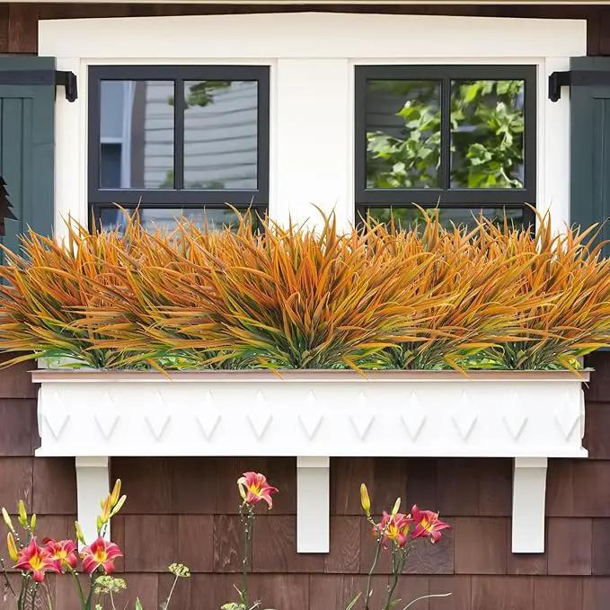 Uieke 6 Bundles Artificial Outdoor Plants UV Resistant Fake Grass Plants Faux Plastic Plants Greenery Shrubs for Home Garden Pathway Window Box Front Porch Summer Fall Decor, Autumn Orange by GreenHaven Gardens