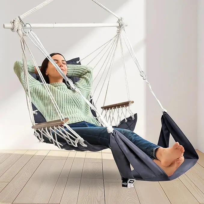 Patio Swing Chair with Adjustable Footrest & Headrest-Quilted Fabric&Steel Spreader Bar, Wooden Armrests for Porch/Garden;350lbs Capacity;Hardware kit Included Dark Grey by GreenHaven Gardens