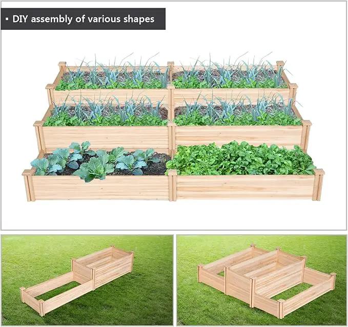 Yaheetech 8×2ft Wooden Horticulture Raised Garden Bed Divisible Elevated Planting Planter Box for Flowers/Vegetables/Herbs in Backyard/Patio Outdoor, Natural Wood, 95 x 25 x 11in by GreenHaven Gardens