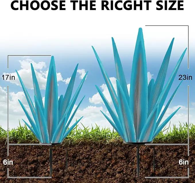 Enlarge Metal Plants Tequila Rustic Sculpture, Outdoor Patio Yard, Home Decor Hand Painted Agave Garden Statue, Outdoor Lawn Ornaments Yard Stakes for Mom Gift (1 Big&Large Blue) by GreenHaven Gardens