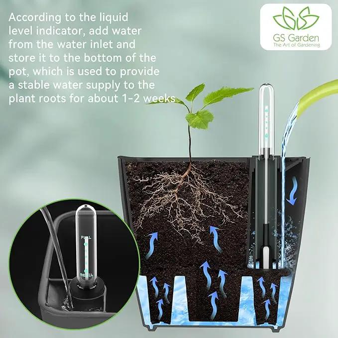 Self Watering Planters for Indoor Plants 5 inch 3 Pack Grey Planter with Water Level Indicator African Violet pots by GreenHaven Gardens