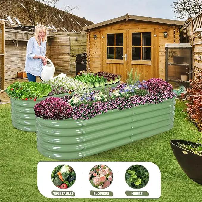 Galvanized Raised Garden Bed Outdoor- Raised Beds for Gardening| Metal Planter Box, Steel Raised Garden Bed Kit with Safety Edging and Gloves for Vegetables, Flower, Herbs (6x2x1.4FT, Green) by GreenHaven Gardens
