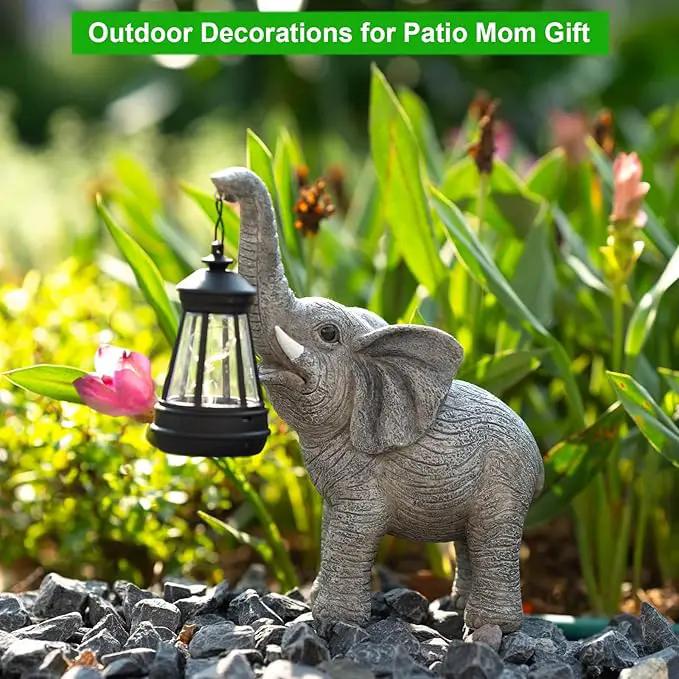 Elephant Statue Solar Garden Decor, Outdoor Solar Decoration for Outside, Gardening Gifts for Women by GreenHaven Gardens