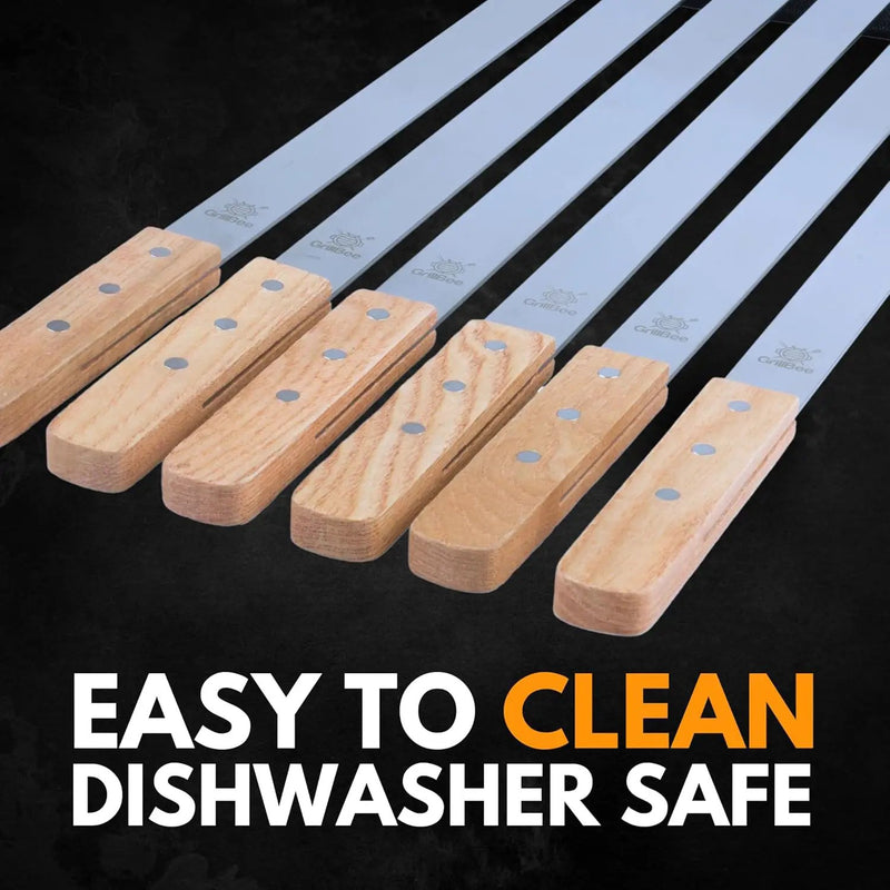 Premium Kabob Skewers 23 inch Long and 1 inch Wide Stainless Steel Flat Reusable Metal Skewers for Grilling BBQ - Making Brazilian Koobideh Chicken Kebab, 8pc Set with Bag by GreenHaven Gardens