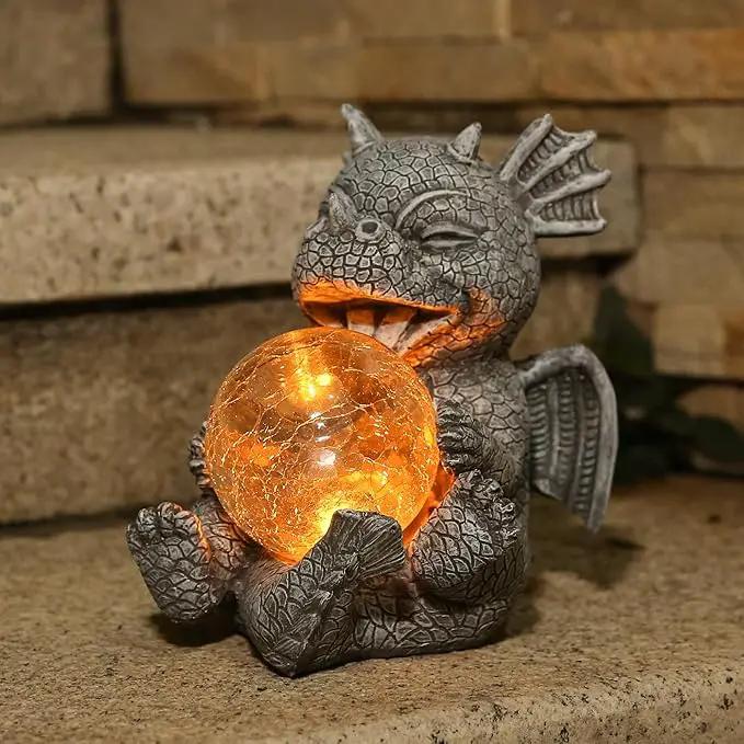 Solar Powered Dragon LED Light Garden Statue Outdoor Decorative Sculpture with Crackle Glass Ball Waterproof Yard Art Decor for Patio Lawn by GreenHaven Gardens