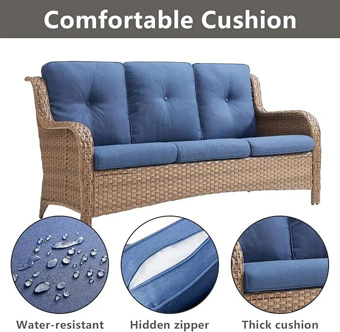Outdoor Wicker Patio Furniture Set - 6 Piece Rattan Patio Conversation Set with 2 Rocking Swivel Chairs,2 Ottomans,1 Sofa and 1 Coffee Table for Porch Deck Backyard Garden(Yellow/Blue) by GreenHaven Gardens