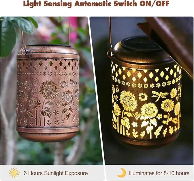 Kaixoxin 2 Pack Solar Garden Decor Metal Lantern Sunflower Table Lamp Bronze Outdoor Dercoration Great Gift for Women Mon Grandma Hanging Lights for Patio Courtyard Garden by GreenHaven Gardens