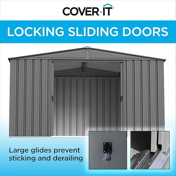 Cover It 5' x 3' Galvanized Steel Outdoor Storage Shed with Pent Roof and Lockable Sliding Doors, Weather-Resistant Steel Storage Shed for Backyards, Tan by GreenHaven Gardens