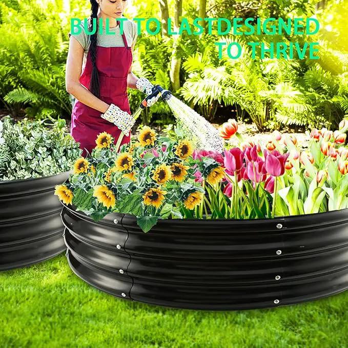Durable Round Galvanized Steel Raised Garden Bed for Planting,Round Galvanized Steel Fire Ring/Fir Pit for Outdoor- 5×5×1FT,0.8MM Thick(Black, 60 ins Diameter x 12 ins high) by GreenHaven Gardens