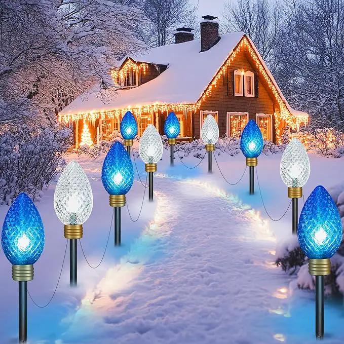 Moonflor Strawberry Super Jumbo Christmas Lights Outdoor - 2Pack Total 22FT 10 LED C9 Christmas Pathway String Lights,Christmas Lights Outdoor Decorations for Lawn Holiday Yard Walkway, Blue White by GreenHaven Gardens