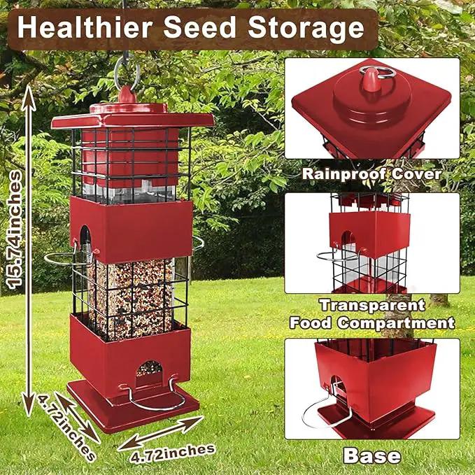 Squirrel Proof Bird Feeder, 3LBS Large Capacity Hanging Bird Feeders for Outdoors, Weight-Activated Perches Metal Anti-Squirrel Birdfeeder for Blue Jay, Cardinal, Outside (Red) by GreenHaven Gardens