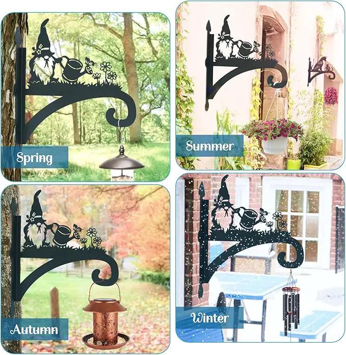 Hanging Plant Bracket Heavy Duty Iron Ornamental Gnome Silhouette Hanging Plant Hangers Outdoor 12 inch Hanging Basket Bracket Hook Wall Mounted for Flower Pot, Lantern, Bird Feeder, Wind Chimes by GreenHaven Gardens