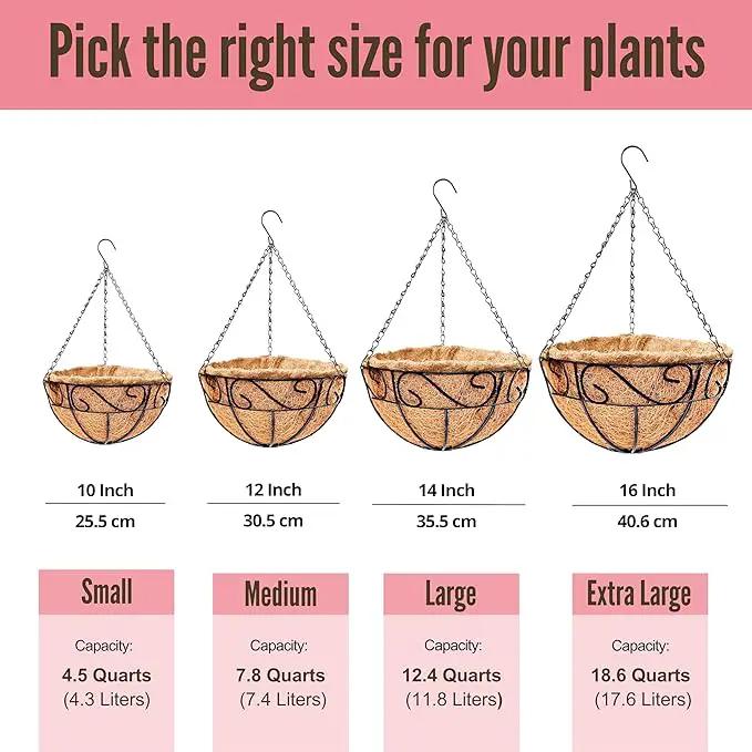 LaLaGreen Hanging Planter for Outdoor Plants (4 Pack, 16 Inch) Hanging Baskets with Coco Liner, Metal Wire Flower Basket Pots with Hook Hanger Balcony Porch Farmhouse Country Style Garden Decor by GreenHaven Gardens