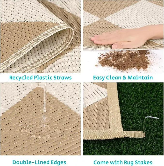HEBE Outdoor Rug Waterproof 8x10, Plastic Straw Rug Camping Rug, Reversible Outdoor Patio Rugs RV Mat Clearance, Indoor Outside Floor Carpet for Porch,Deck,Camper,Balcony,Backyard by GreenHaven Gardens