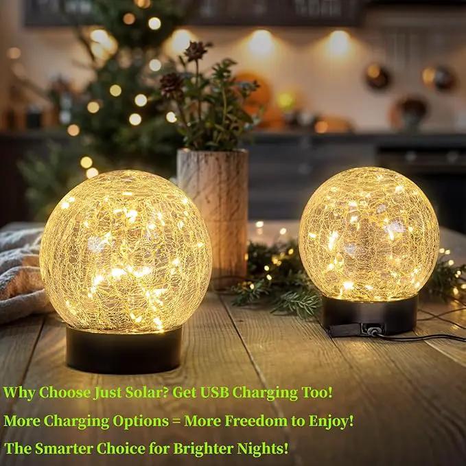 Beautyard Solar Globe Lights Outdoor Large Garden Decor USB Charged 4.72" Diameter 40LED 1000mAh Solar Lights Cracked Glass Globe Power Yard Patio Garden (4.72'' Large 2 Pack Warm White) by GreenHaven Gardens