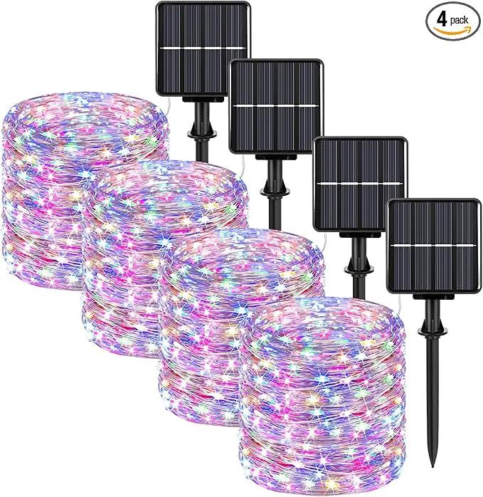 Extra-Long 288FT 800LED Solar Fairy String Lights, 4-Pack 72FT 200 LED Outdoor Twinkle Lights Waterproof, 8 Lighting Modes, Multicolor Silver Wire Lights for Deck Backyard Tree Garden Fence Pool Party by GreenHaven Gardens