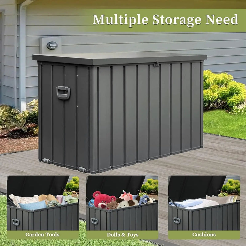 KUIKUI 200 Gallon Deck Box Waterproof, 200 Gallon Outdoor Storage Box, Metal Deck Box Waterproof for Pool Patio Cushions and Sports Pools Equipment, Dark Gray by GreenHaven Gardens