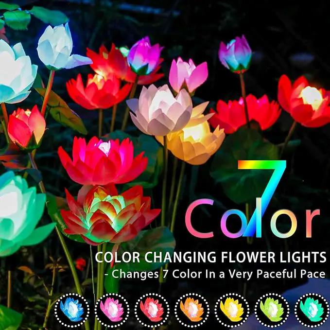 TONULAX Solar Garden Lights, Upgraded 2-Pack, Solar Lotus Flower Lights, Plastic Silk, Multi-Color, LED, Waterproof, Touch Control, 18-Hour Runtime by GreenHaven Gardens