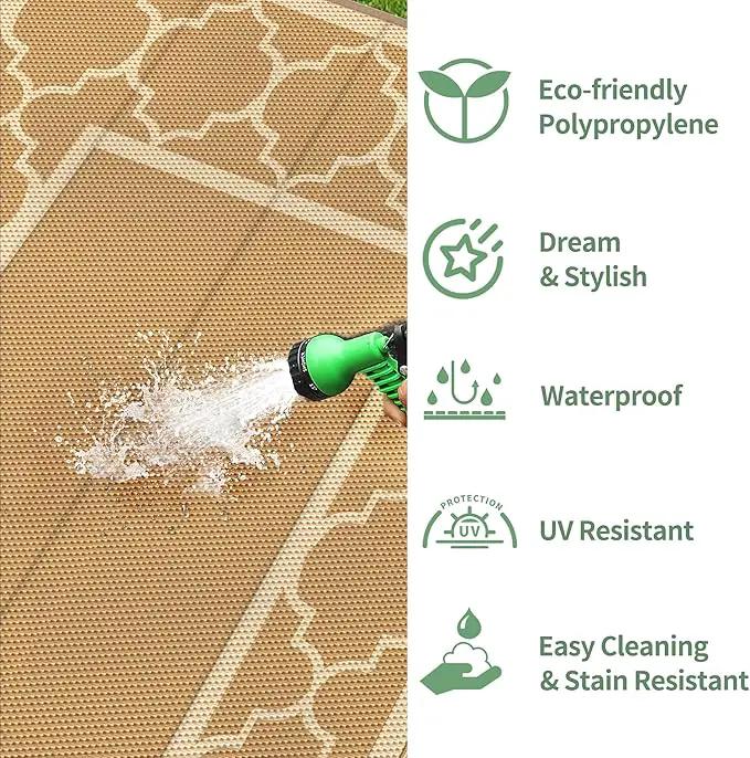 GENIMO 6' x 9' Outdoor Rug Waterproof for Patio Decor, Foldable Reversible Plastic Straw Area Rugs Mat for Camper, Outside Carpet for Rv, Deck, Porch, Picnic, Beach, Balcony, Brown & Beige by GreenHaven Gardens