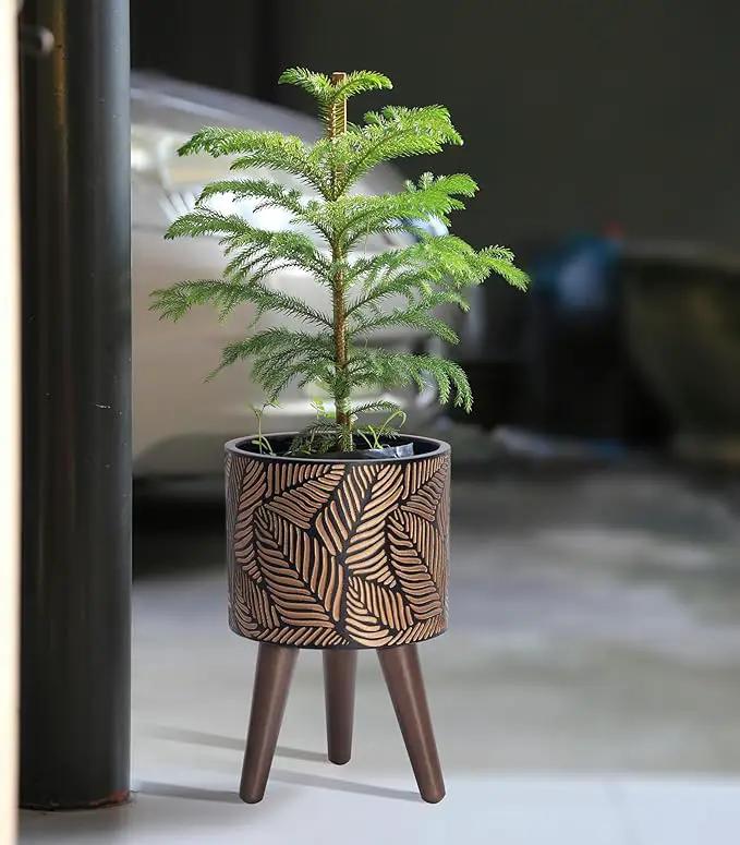 D'vine Dev 8 Inch Planter Pot with Stand, Mid-Century Tall Plant Pot with Legs for Indoor Plants, Small, Bronze/Grey, 88-L-A-6 by GreenHaven Gardens