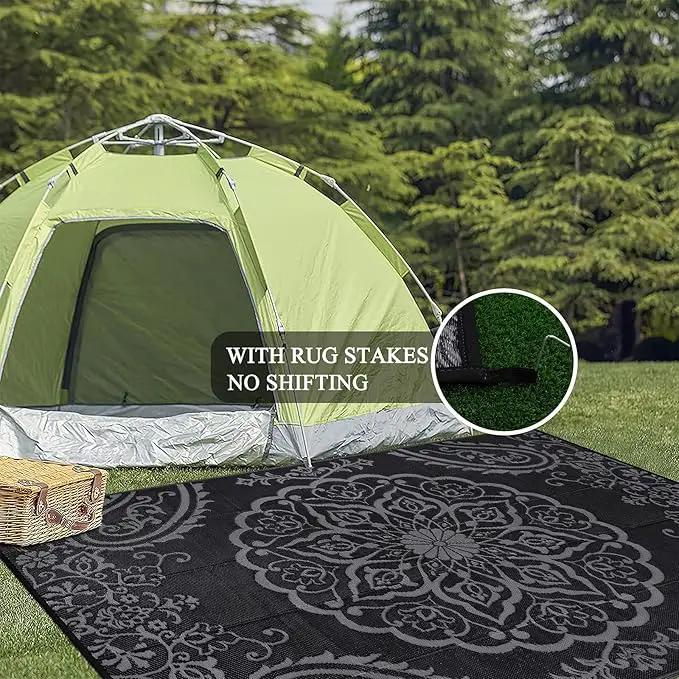Pauwer Waterproof Outdoor Rug 6x9, Reversible Plastic Straw Patio Camping Rug, Indoor Outdoor RV Mat Carpet for Deck, Camper, Porch, Balcony, Backyard, Picnic, Boho Black Grey by GreenHaven Gardens
