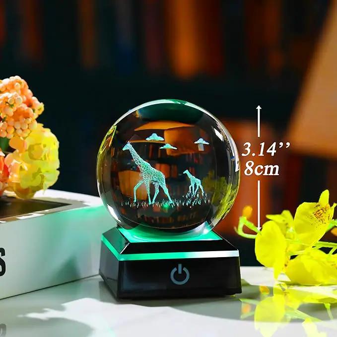 Giraffe Gifts for Women Men 3D Crystal Ball 3.14'' - Laser Giraffe Decor Glass Animals Figurines Statue Stuff for Room Night Light Giraffe Gifts for Mom by GreenHaven Gardens