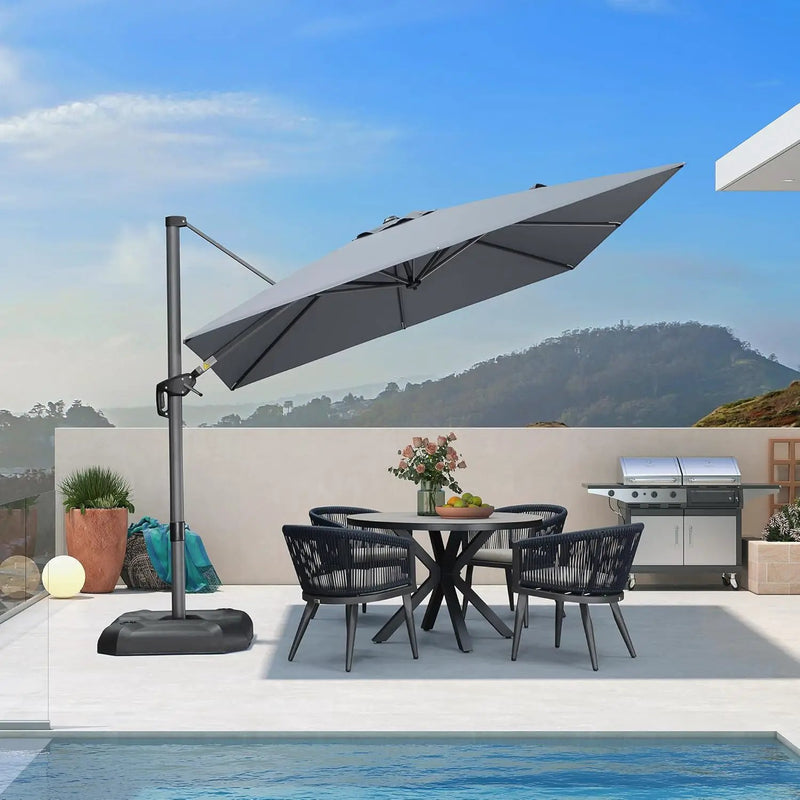 PURPLE LEAF 9 Feet Patio Umbrella Outdoor Cantilever Square Umbrella Aluminum Offset Umbrella with 360-degree Rotation for Garden Deck Pool Patio, Light Grey by GreenHaven Gardens