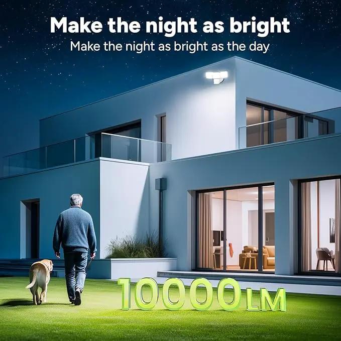 OREiN 10000LM Flood Lights Outdoor, 180°/75FT Motion Sensor Outdoor Lights 4 Modes Dimmable Dusk to Dawn Floodlights IP65 Waterproof for 8000SQ.FT Area for Big Patio, Driveway, White (Hardwired) by GreenHaven Gardens