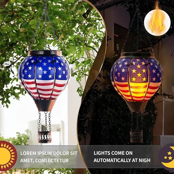 18inch Hot Air Balloon Solar Lantern with Flickering Flame Hanging Solar Outdoor Lantern Lights Waterproof Lanterns for Garden Patio Yard Party Decoration Star Flag by GreenHaven Gardens