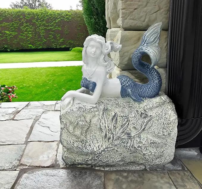 Mermaid Statue Garden Rain Downspout Diverter, Decorative Gutter Extension, Splash Block, Eco-Friendly Resin Downspout Extension,Perfect Rain Diverter for 3"x4" Downspouts (10.6 in) by GreenHaven Gardens