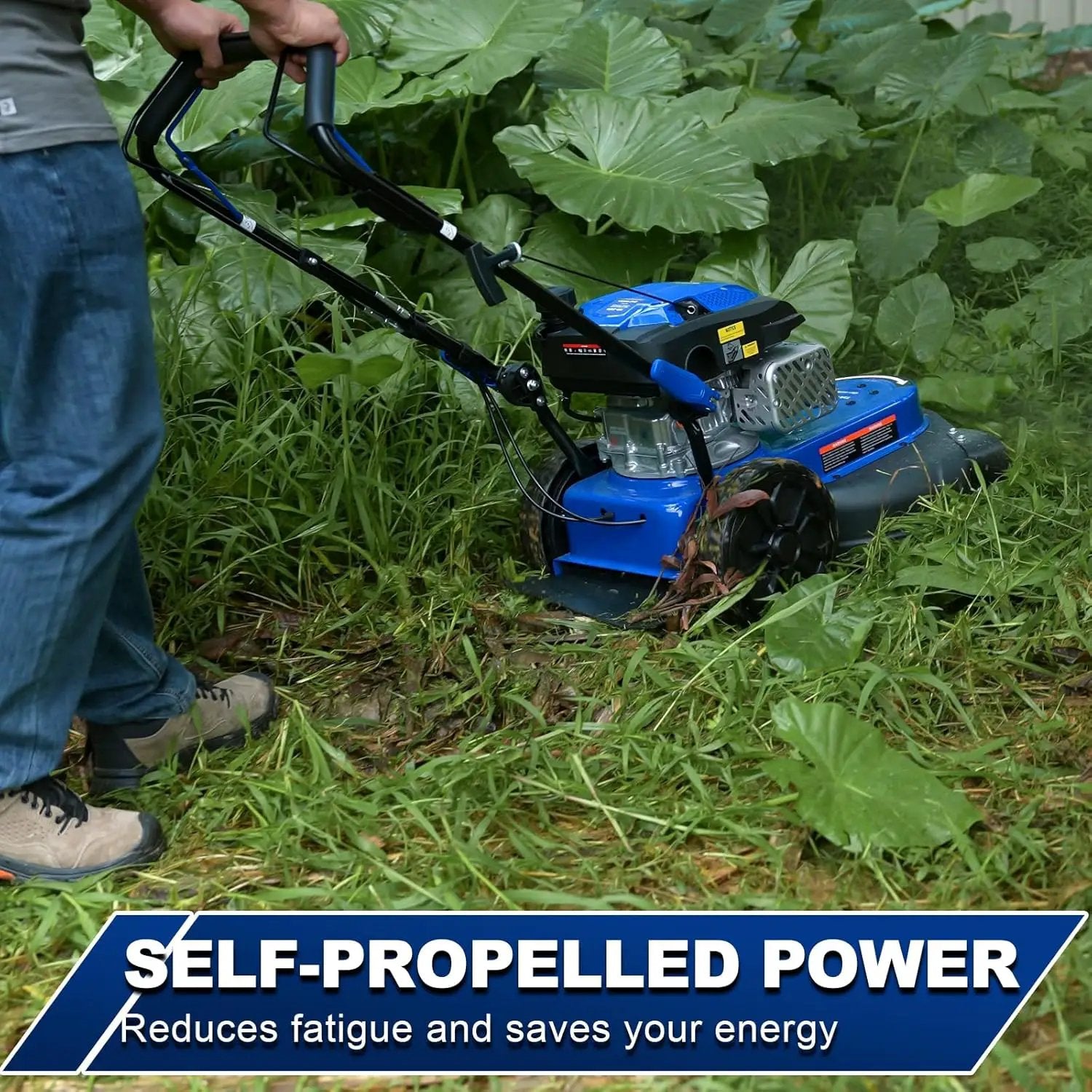 BILT HARD Self-Propelled Walk Behind String Trimmer, 8-Position Cutting Height, 170cc 4-Cycle Gas Brush Hog Mower, 22'' Cutting Diameter, 10'' Flat Free Wheels, Brush Cutter for Lawn, Yard by GreenHaven Gardens