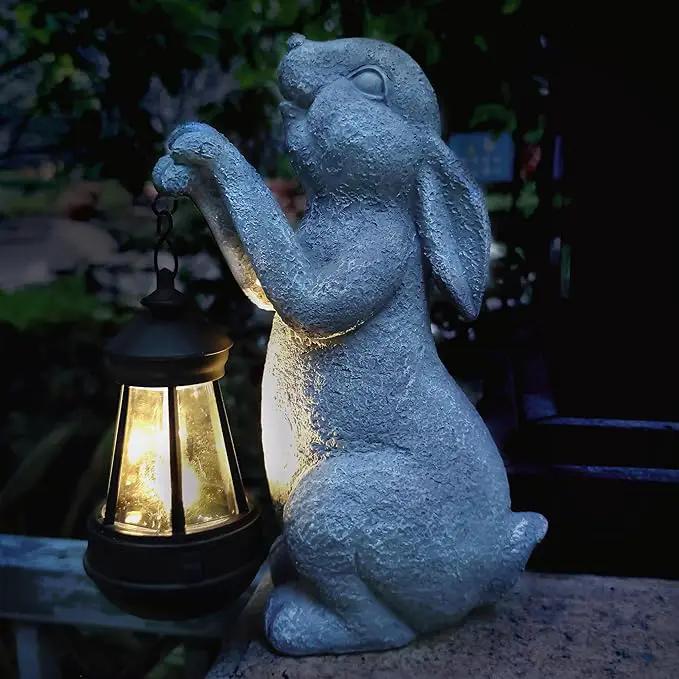 Rabbit Solar Garden Outdoor Statues,Resin Rabbit Figurine Decorations with Solar Lights Lantern, Outdoor Rabbit Art Decor for Lawn,Yard, Unique Housewarming Gift for Garden Home by GreenHaven Gardens