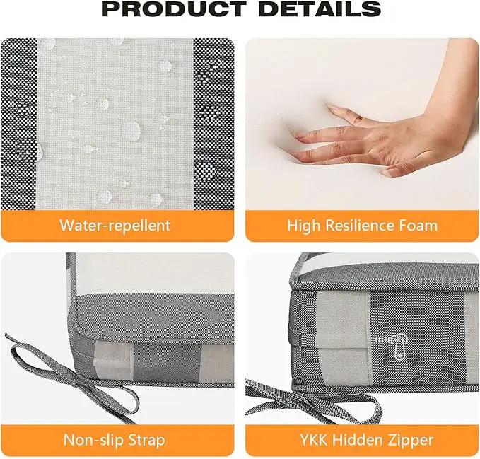 Square Corner Seat Cushions, 18.5" x 16" x 3", Set of 4, Indoor Outdoor Water Repellent Universal Chair Pads with Ties for Patio Furniture, Garden Deck Dining Chairs, Gray Stripe by GreenHaven Gardens