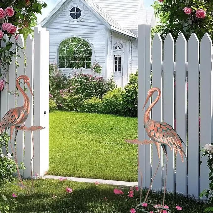 42'' Crane Garden Statue, Heron Outdoor Statue & Sculpture with Lotus Leaf, Metal Heron Yard Art Decor for Garden, Yard, Lawn, Pond (Brown & Blue)