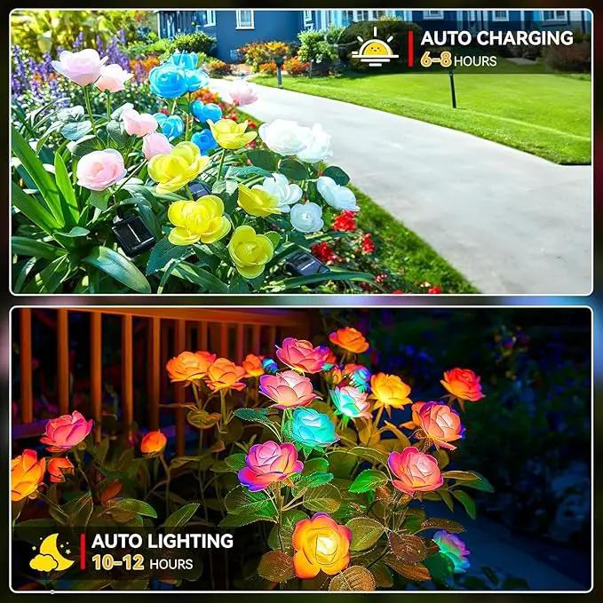 3 Pack Solar Garden Lights Outdoor, Solar Lights Outdoor IP65 Waterproof, 7 Color Changing Solar Powered Flowers Rose Lights for Outside Patio Yard Pathway by GreenHaven Gardens