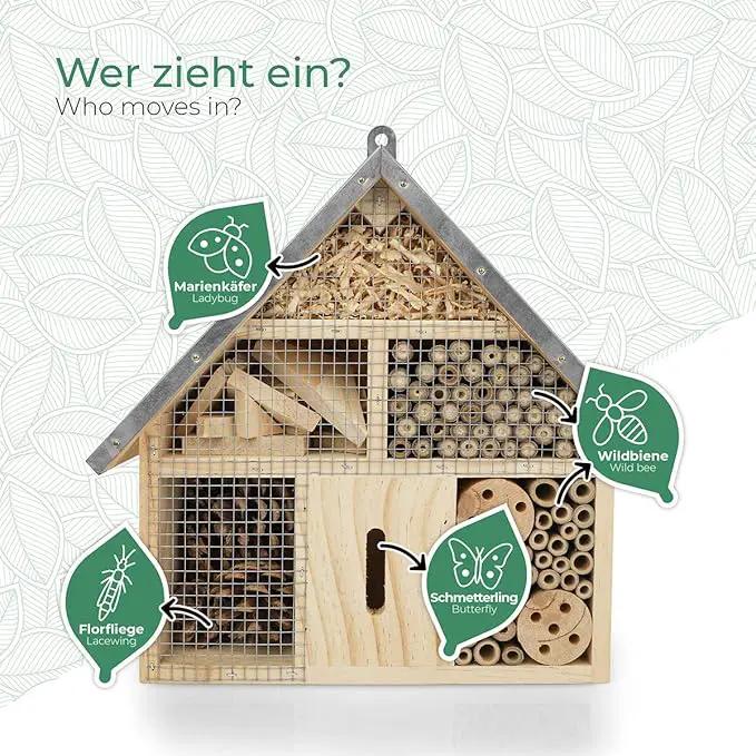 Insect Hotel - Pollinator House and Bug Condo for a Snug Home Outdoors - Garden Habitat for Bees, Ladybugs, and Butterflies - Natural Wood and Metal Construction - 10 x 3X 11 inches by GreenHaven Gardens