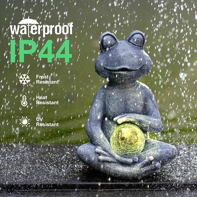 Meditating Yoga Frog Statue with Solar LED Light Ball - 10L x 11.1H Zen Garden Frog Figurines for Home and Garden Decor, Frog Decorations Gift Ideas, Frog Gifts for Women Mom by GreenHaven Gardens
